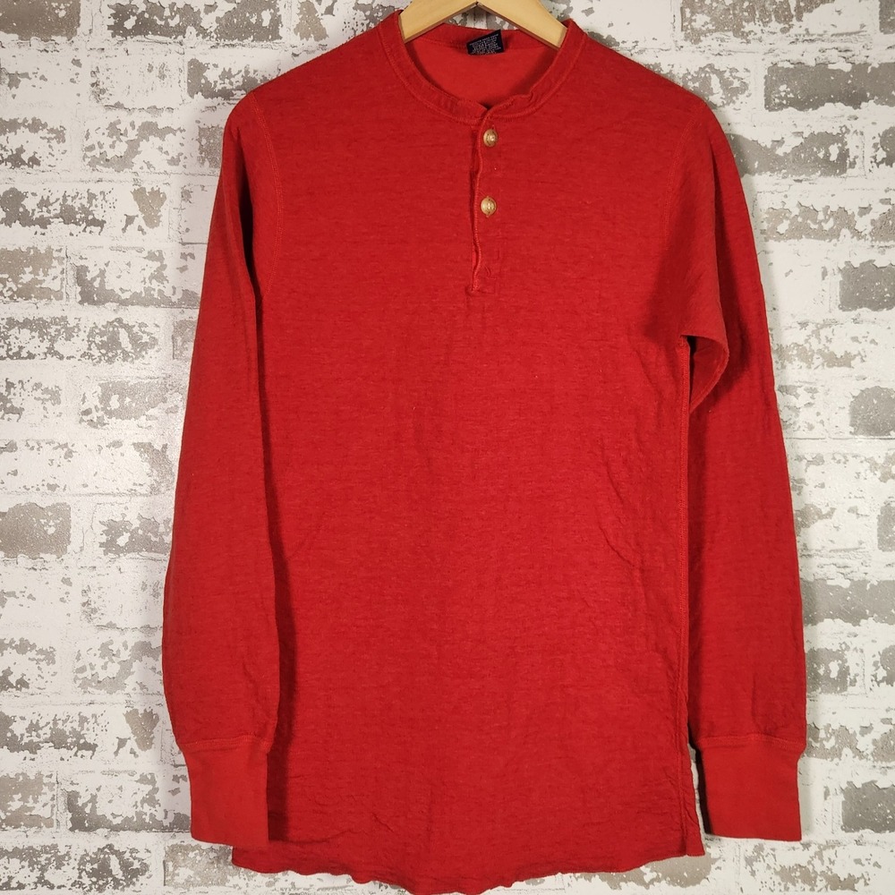Vintage Duofold Men's Henley Shirt Men's L Red Wool Blend Dual Layer USA Outdoor